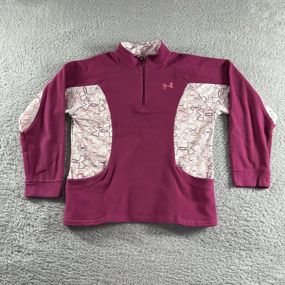 Under Armour Fleece 1/4 Zip Sweater Youth Large Pink Colorblock Athletic Comfort